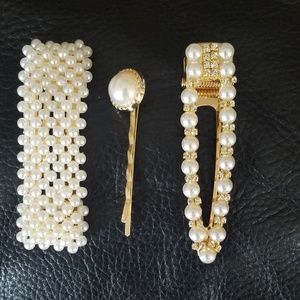 Set of 3 Stylish Faux Pearl Hair Clips